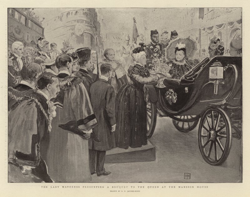 The Lady Mayoress Presenting a Bouquet to the Queen at the Mansion House by George Percy Jacomb Hood