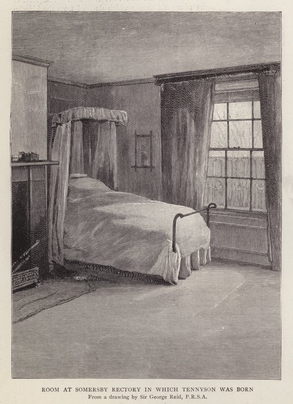 Room at Somersby Rectory, Lincolnshire, in which English poet Alfred, Lord Tennyson was born in 1809 by George Reid
