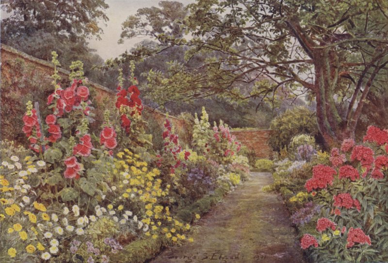Blyborough, Hollyhocks by George Samuel Elgood