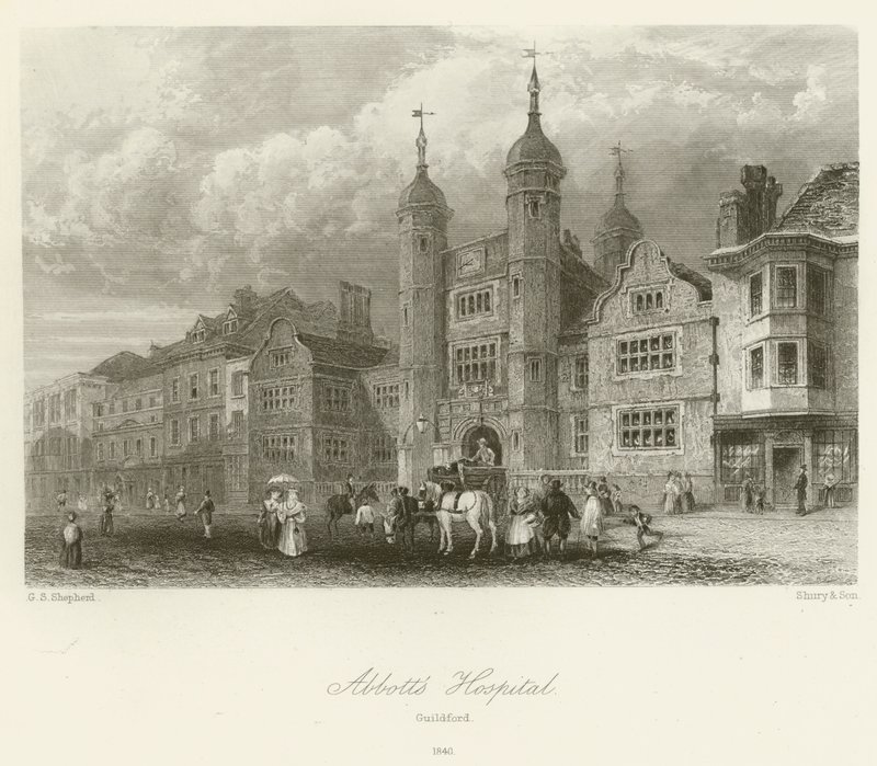 Abbotts Hospital, Guildford, 1840 by George Sidney after Shepherd