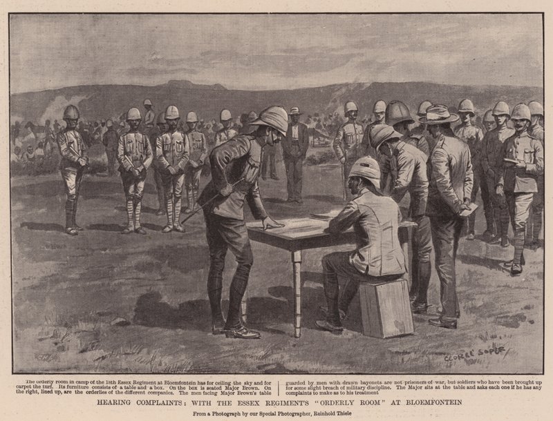 Hearing Complaints, with the Essex Regiments Orderly Room at Bloemfontein by George Soper