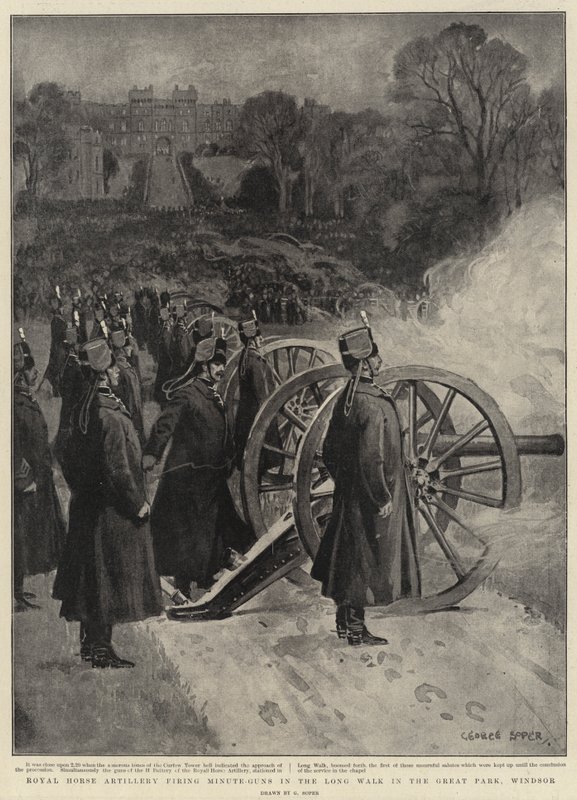 Royal Horse Artillery firing Minute-Guns in the Long Walk in the Great Park, Windsor by George Soper