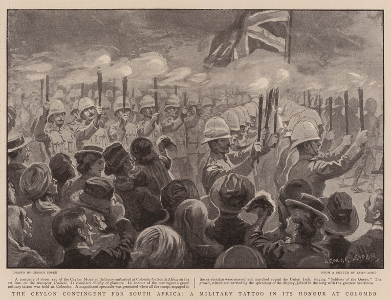 The Ceylon Contingent for South Africa, a Military Tattoo in its Honour at Colombo by George Soper