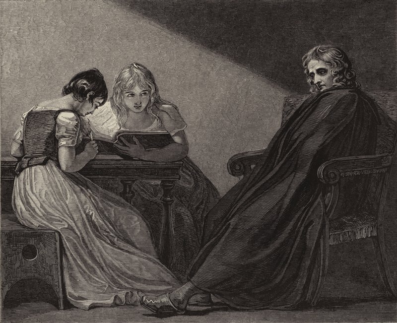Milton Dictating to His Daughters by George after Romney
