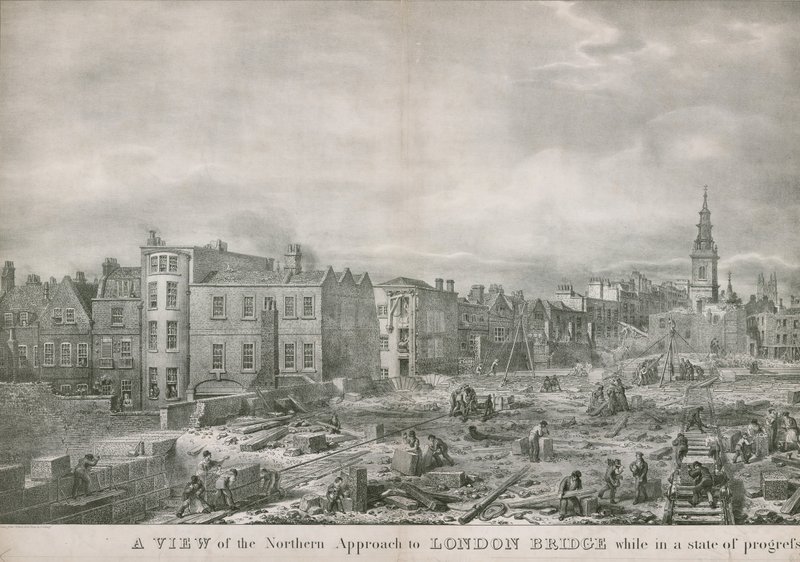 A View of the Northern Approach to London Bridge While in a State of Progress by George the Elder Scharf