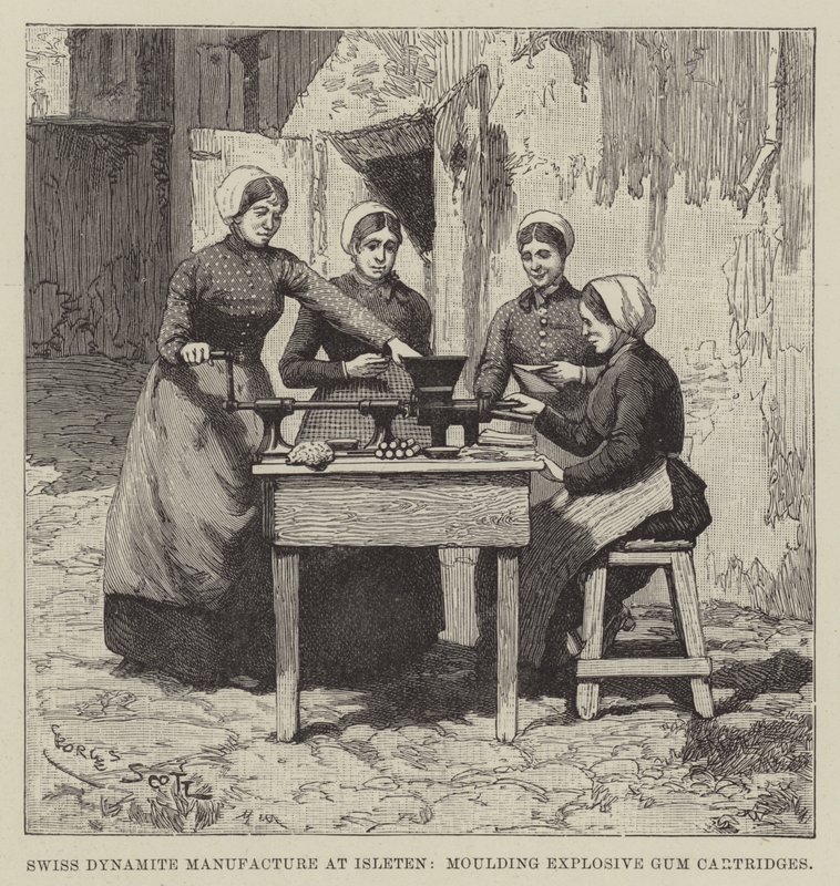 Swiss Dynamite Manufacture at Isleten, moulding Explosive Gum Cartridges by Georges Bertin Scott