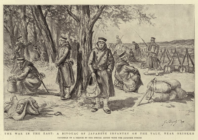The War in the East, A Bivouac of Japanese Infantry on the Yalu, near Oriokko by Georges Ferdinand Bigot