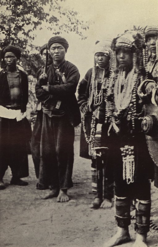 Burma: Akha Men with Women in All Their Finery by Georges Bertin Scott