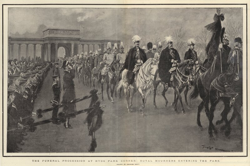 The Funeral Procession at Hyde Park Corner, Royal Mourners Entering the Park by Georges Bertin Scott