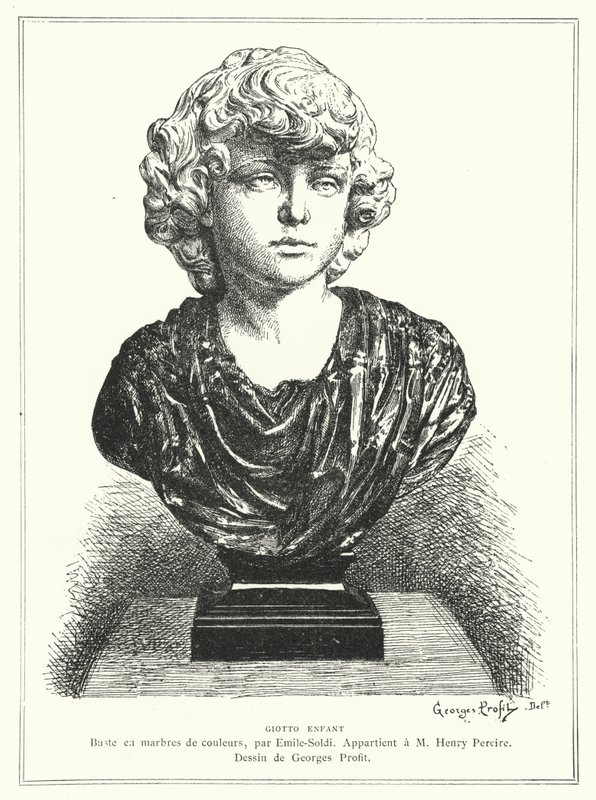 Bust of the Italian Architect and Painter Giotto as a Child, by French Sculptor Emile Soldi by Georges Ernest Profit