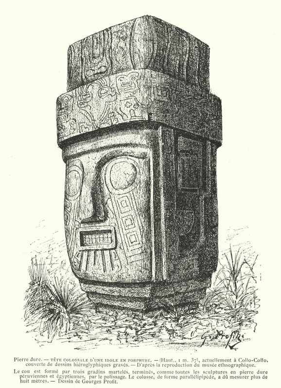 Colossal carved porphyry Inca idol by Georges Ernest Profit
