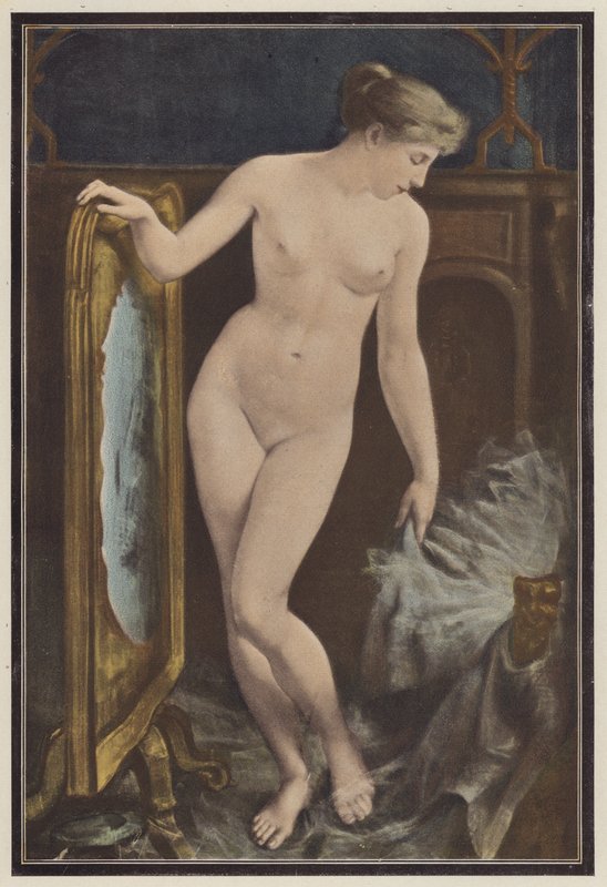 Woman contemplating a headdress by Georges Roussin