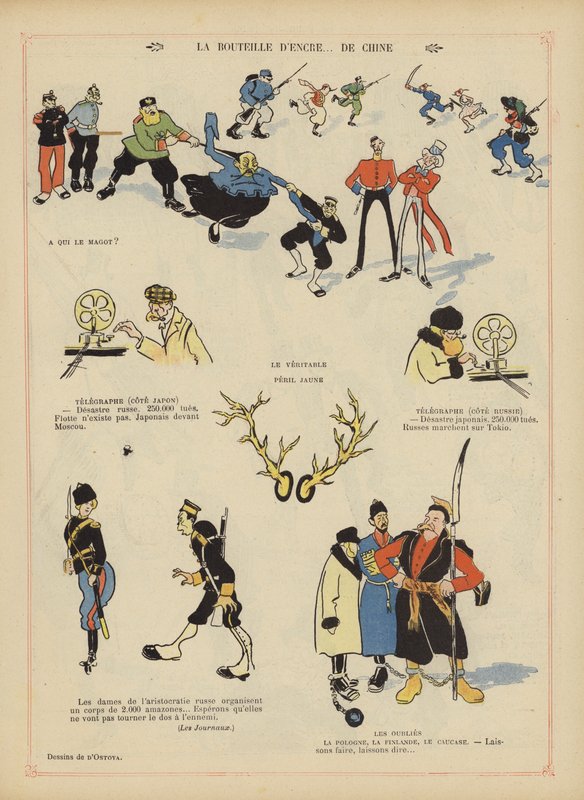 Satire on the Russo-Japanese War (Illustration for Le Rire) by Georges d 1878 1937 Ostoya