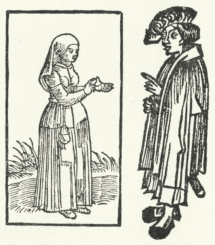 A woodcut of a scene from the story of Till Eulenspiegel by German School
