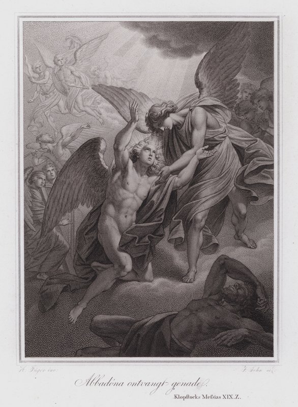 Abaddon Receives Mercy (engraving) by German School
