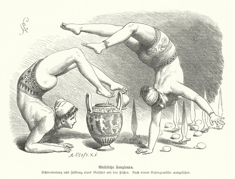 Ancient Greek female acrobats by German School