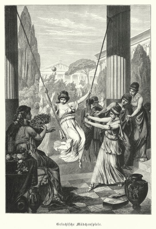 Ancient Greek girls at play by German School