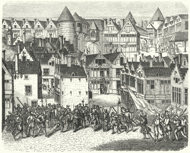 Antwerp at the time of the sack of the city by the Spanish, known as the Spanish Fury by German School