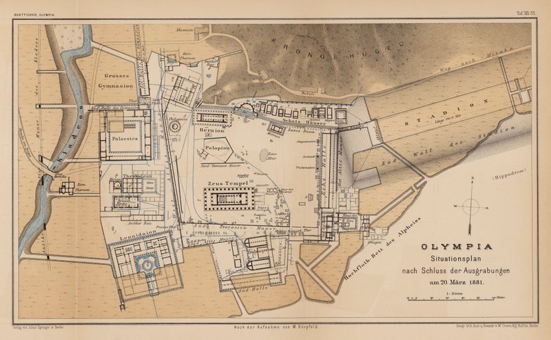 Archeological map of Olympia by German School