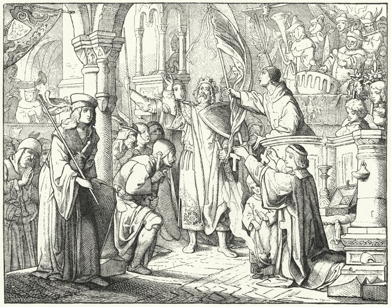 Bernard of Clairvaux preaching the Second Crusade in Speyer, Germany by German School