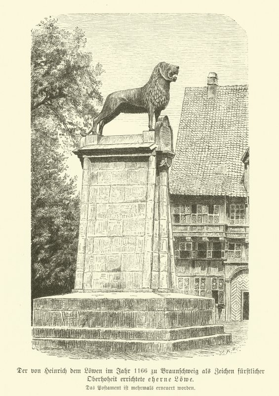 Bronze lion erected by Henry the Lion in Brunswick in 1166 by German School