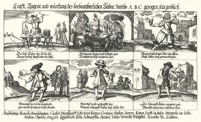 Cartoon on Tobacco and Pipe Smoking by German School