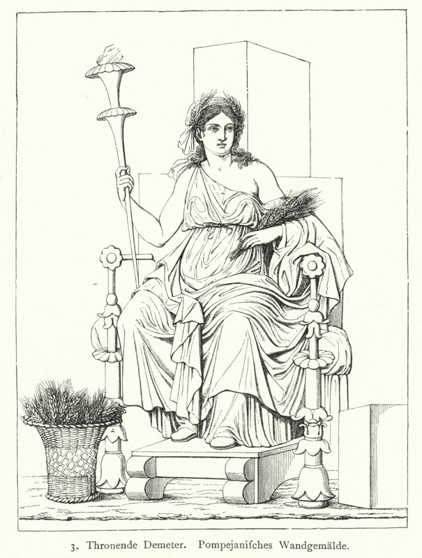 Ceres, Roman Goddess of the Harvest, Enthroned, Wall Painting from Pompeii by German School