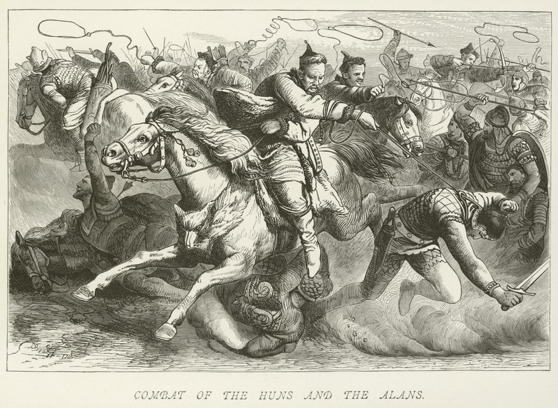 Combat of the Huns and the Alans by German School