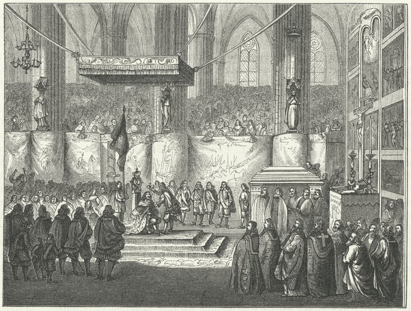 Coronation of Charles X Gustav of Sweden in Uppsala Cathedral by German School