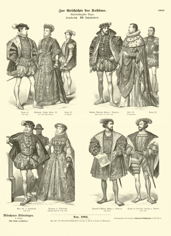 Costume of French Royalty and Nobility, 16th Century by German School
