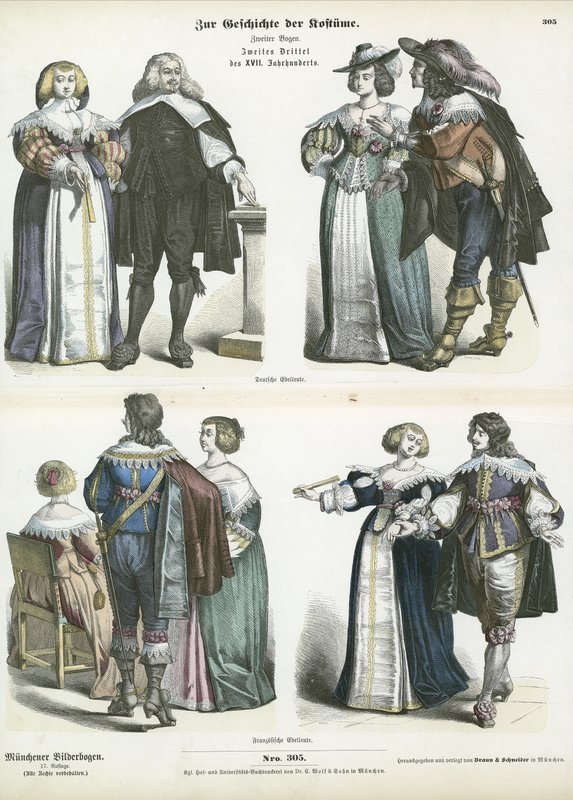 Costumes of German and French Nobility, Mid 17th Century by German School