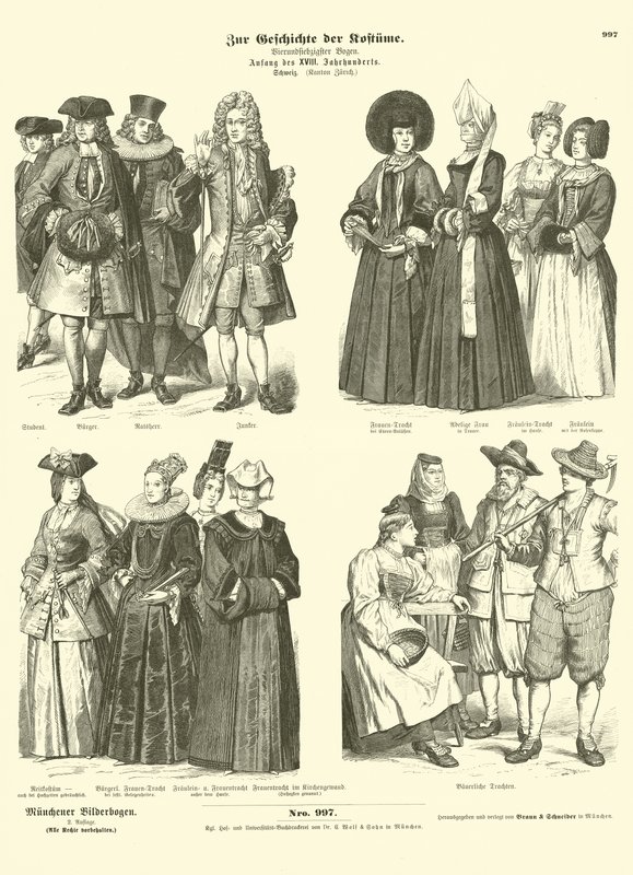 Costumes of the Swiss Canton of Zurich, Early 18th Century by German School