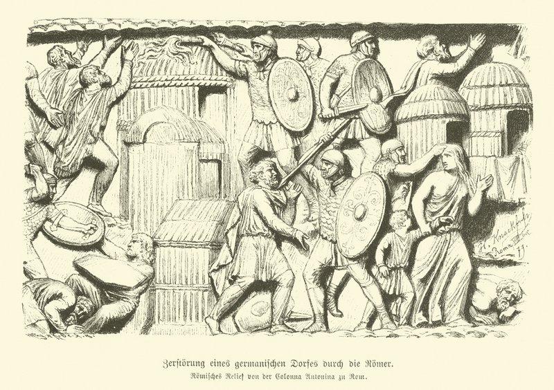 Destruction of a Germanic Village by Roman Soldiers by German School