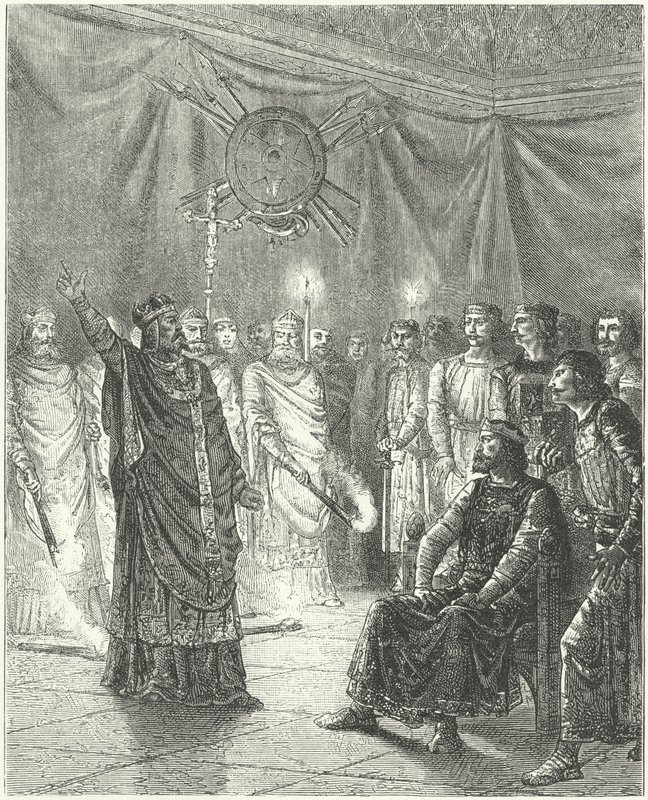 Edmund Rich, Archbishop of Canterbury, threatening King Henry III with excommunication by German School