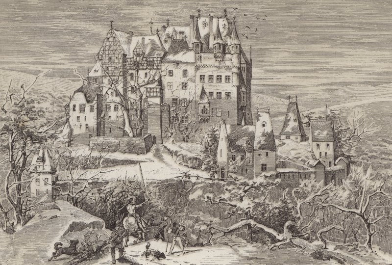 Eltz Castle, in the hills above the Moselle River, Germany, as it looked at the end of the 16th century by German School