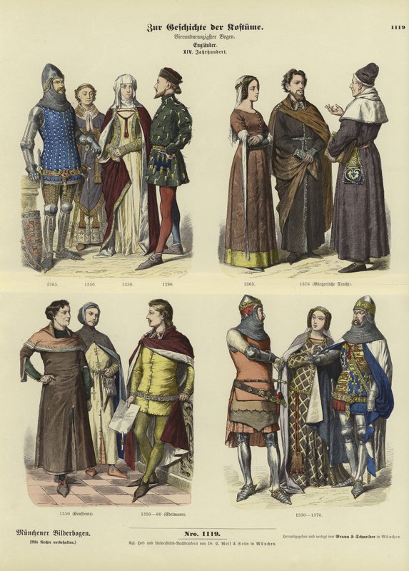 English Costumes, 14th Century by German School