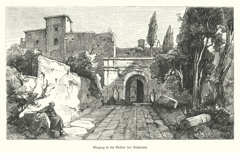 Entrance to the Tomb of the Scipios, Rome by German School