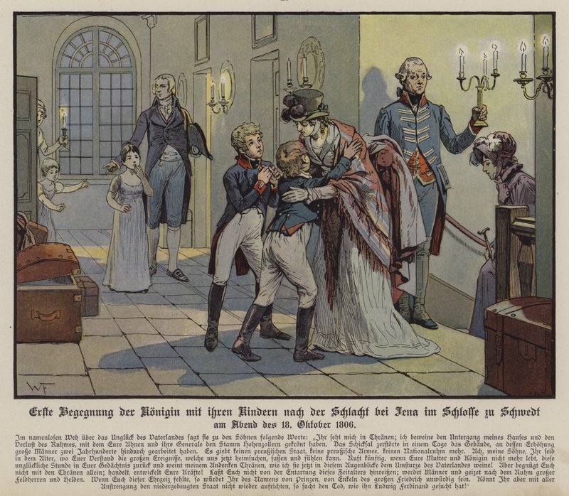 First Meeting Between Queen Louise of Prussia and Her Children After the Battle of Jena, at Schwedt Castle by German School