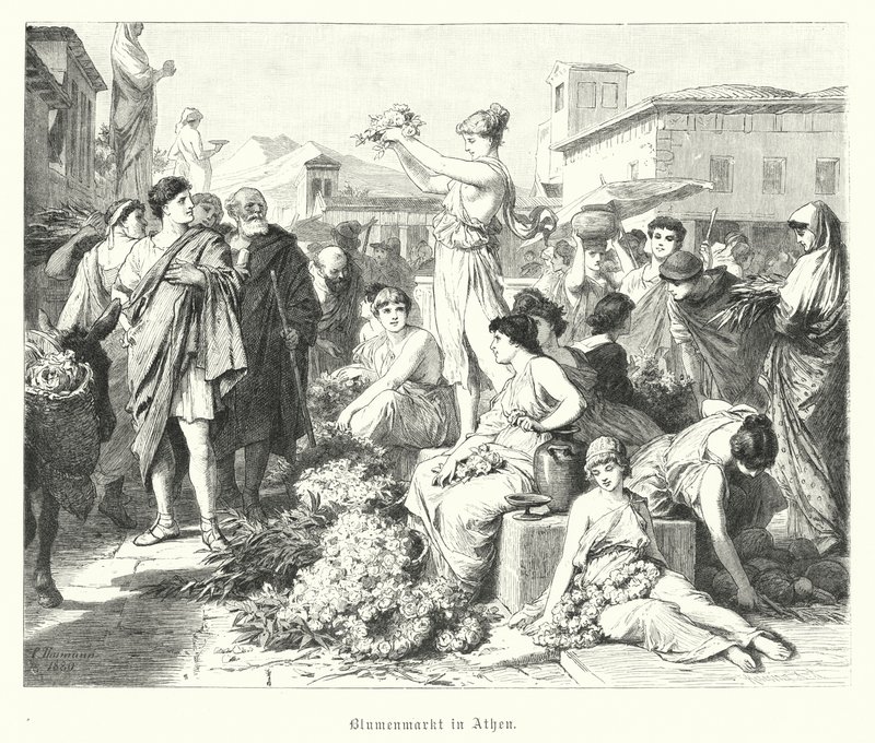 Flower market in Athens, Ancient Greece by German School