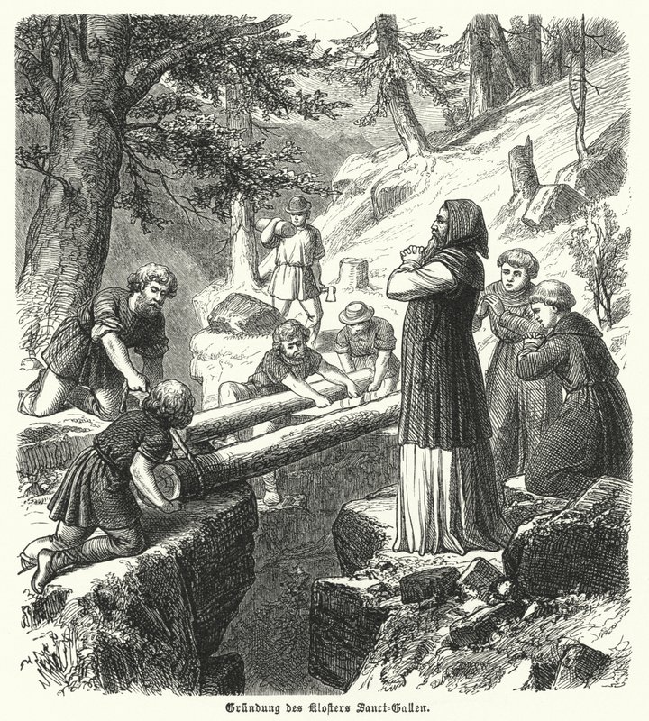 Foundation of the Abbey of St Gall, Switzerland, 8th Century by German School