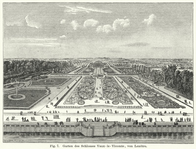 Garden design: gardens of the Chateau de Vaux-le-Vicomte, Maincy, France, laid out by Andre le Notre in the 17th Century by German School