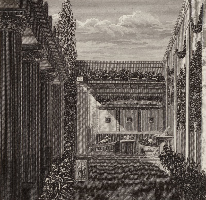 Garden of a Roman house. Illustration for Bilder-Atlas by German School