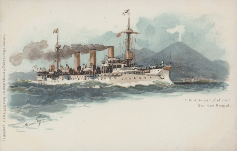 German cruiser Gefion in the Bay of Naples, Italy by German School