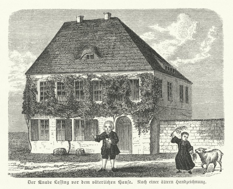 German philosopher and dramatist Gotthold Ephraim Lessing outside his father