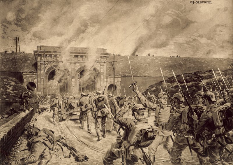 German Troops Attacking the Porte du Douai in Lille on 12 October 1914 by German School