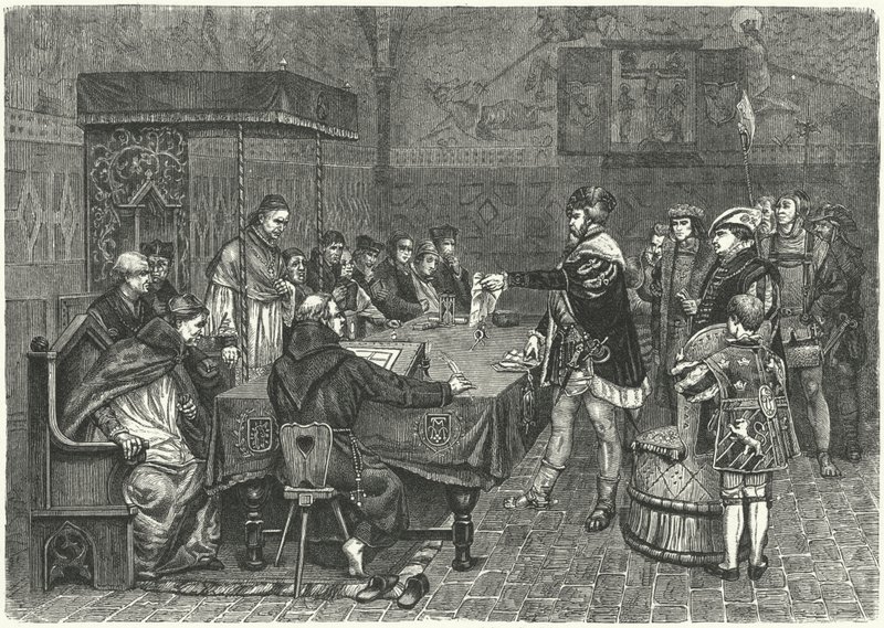 Gustav I Vasa, King of Sweden, confronting Peter Sunnanvader, Bishop of Vasteras by German School