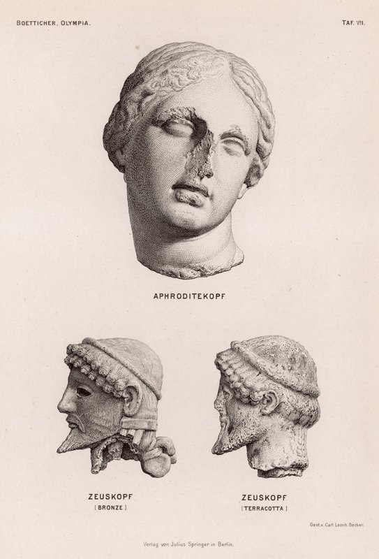 Heads of Aphrodite and Zeus from Olympia, Greece by German School