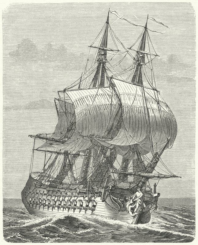 Hercule, French 58-gun frigate by German School