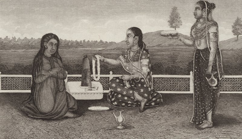 Hindu veneration of the dead, India. Illustration for Bilder-Atlas by German School