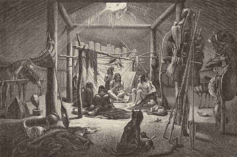 Hut of North American Indian chief (engraving) by German School